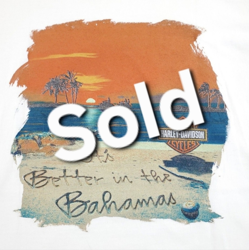 Harley Davidson It Better In The Bahamas White Short Sleeve Beach Sunset Small